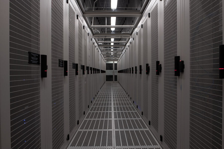 empty data centre aisle